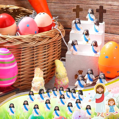 Bememo 25 Pcs Little Jesus Figures Original Design Mini Rubber Jesus Toys to Hide and Seek Religious Party Favors Sunday School Baptism Gifts(Blue) - color: Blue