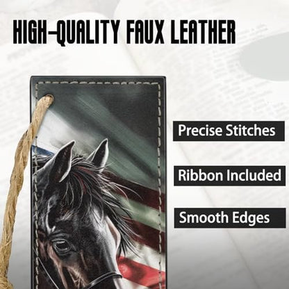 American Flag Horse Book Marks - 2PCS Leather Bookmarks for Women & Adults - color: American Flag Horse