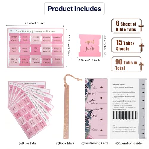 Vorscrin-Laminated Bible Tabs for Women and Men, Gold Foil Lettering Design, Reposition and Large Print Stickers, Bible Study Supplies, 90 Chapters Labels for Easy Navigation (Spanish Pink) - color: Spanish Pink