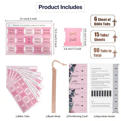 Vorscrin-Laminated Bible Tabs for Women and Men, Gold Foil Lettering Design, Reposition and Large Print Stickers, Bible Study Supplies, 90 Chapters Labels for Easy Navigation (Spanish Pink) - color: Spanish Pink