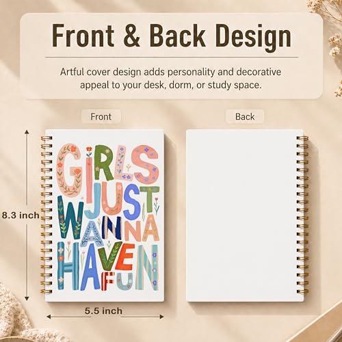 Colorful Boho Floral Spiral Notebook for Girls, Positive Affirmation Girls Just Wanna Have Fun Journal, Preppy Girly Hardcover Lined Notebook Journal, 5.5x8.3 Inch - color: pattern-1