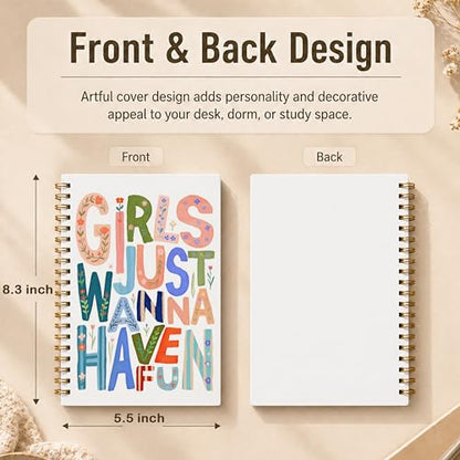 Colorful Boho Floral Spiral Notebook for Girls, Positive Affirmation Girls Just Wanna Have Fun Journal, Preppy Girly Hardcover Lined Notebook Journal, 5.5x8.3 Inch - color: pattern-1