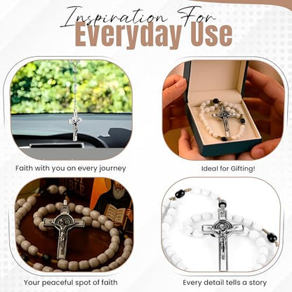 SANCTUM VERITAS Catholic Rosary Necklace | Large Italian Prayer Beads Gift - style: White Wood
