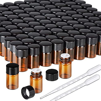 Teenitor 100Packs Essential Oil Bottles, Amber Glass Bottle, Essential Oil Bottle 2Ml Bottles, Small Oil Vial Sample Bottles 2ML 0.068OZ - size: 2ML