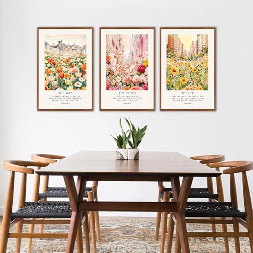 KAlRNE Christian Floral Framed Canvas Bible Verse Wall Art Set-16’’X24’’X3 - color: Christian Flower(medium), size: 16"Lx24"W
