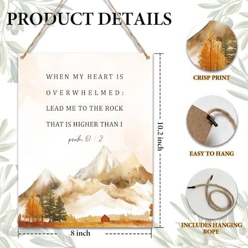 Watercolor Christian Wooden Hanging Sign Bible Verse Wall Decor for Home Office Gifts for Christmas Rustic Religious Hanging Door Wall Signs Floral Inspirational Wall Quote Sign 10x8 inches - JZ007 - color: brown mountain