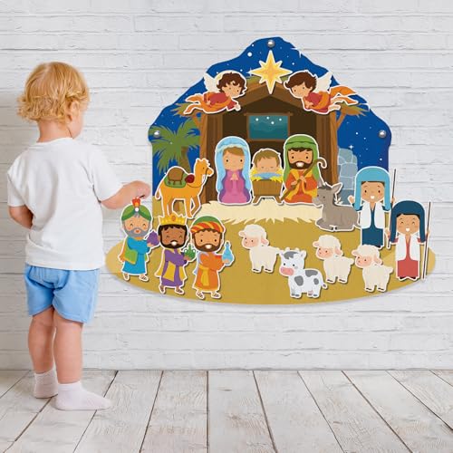 Remerry Christmas Nativity Felt Story Board Set for Toddler Nativity Baby Jesus Birth Felt Story Scene Set Christmas Craft Decoration for Religious Party Favor Game for Kid(Stable,31.5x27.5 Inch) - size: 31.5x27.5 Inch, style: Stable