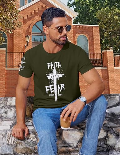 Christian Jesus Faith Shirts Men: The Way The Truth Life Cross Graphic Tee - color: Army Green, size: Medium