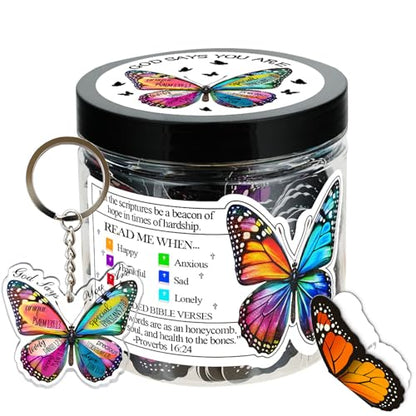 90 Positive Butterfly Cards Jar, Christian Affirmation Cards, Inspirational Bible Verse Jar, Religious Spiritual Gift with Butterfly Acrylic, Birthday Christian Gifts for Women Friends Mom Coworker
