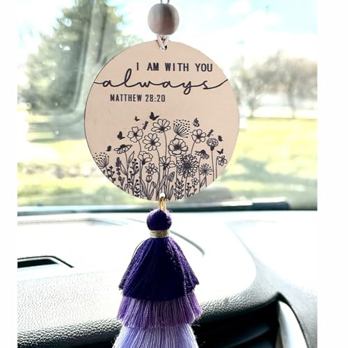 Christian Car Charm Cute Rear View Mirror Accessories for Women - color: Purple