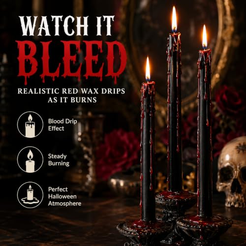 24 Pack Halloween Bleeding Candles, Black with Red Drip Effect - color: black01-10“24pcs