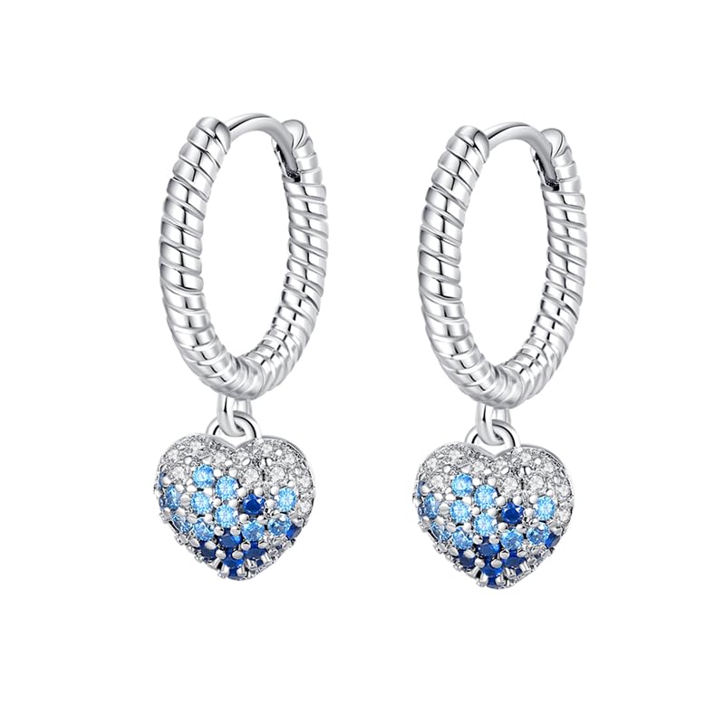 925 Sterling Silver Cute Animal Unique Huggie Hoop Earrings for Women - color: Blue Gradient Heart