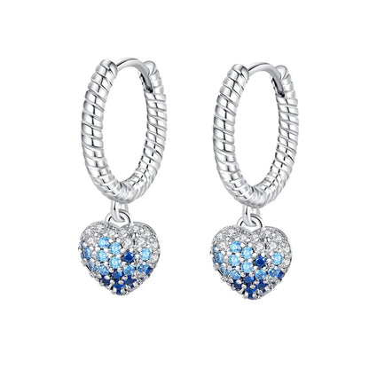 925 Sterling Silver Cute Animal Unique Huggie Hoop Earrings for Women - color: Blue Gradient Heart