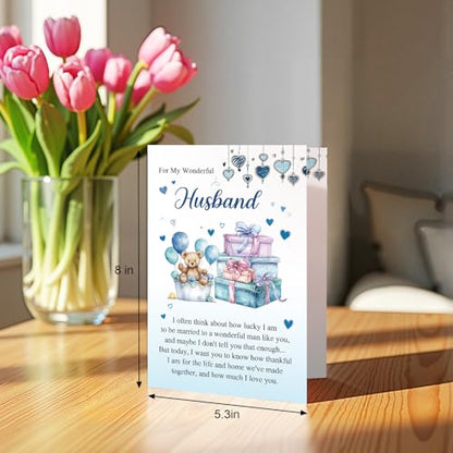 Qiliji Happy Birthday Card for Husband, Husband Birthday Cards Gifts from Wife, Romantic Bday Card from Wife - color: Husband Birthday