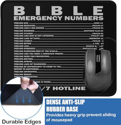 Bible Emergency Numbers Mouse Pad, 9.5x7.9 Inches, Scripture Reference List, Christian Inspirational Desk Accessory Mouse Mat