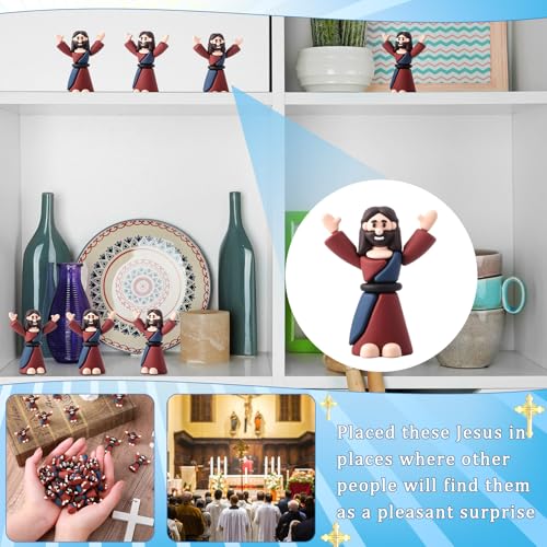 DoubleFill 50 Pcs Easter Mini Jesus Figurines in Bulk Little Jesus Figures to Hide and Seek Tiny Jesus Toys Small Jesus for Easter Egg Basket Stuffers Religious Party Favors Baptism Gift Sunday School