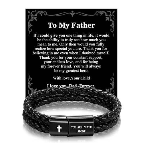 Christian Bracelet for Men, Bible Verse Leather Cross Gift for Men - color: A-To My Father
