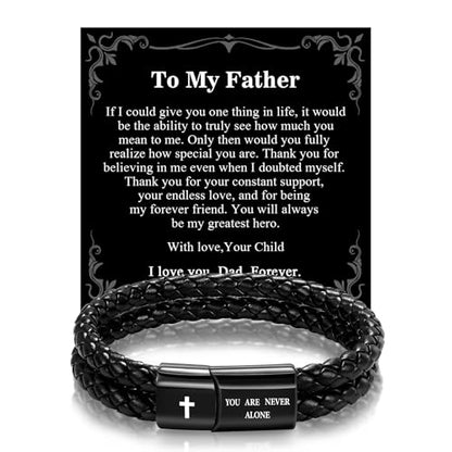 Christian Bracelet for Men, Bible Verse Leather Cross Gift for Men - color: A-To My Father