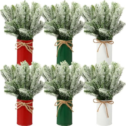 6 Set Christmas Table Centerpieces, Faux Snow Pine Table Decor, Classic - color: Classic