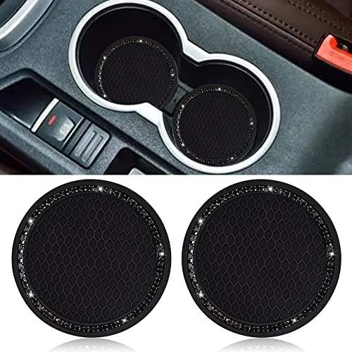 2 Pack Car Cup Holder Coaster, 2.75 Inch Bling Cup Holder Insert Mat - color: Black