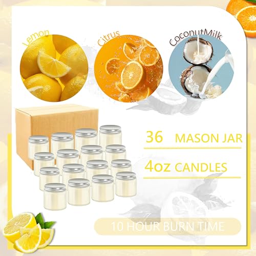 ACITHGL 36 Pcs 4oz Mini Mason Jar Candles Small Scented Candles Bulk Aromatherapy Ideal Souvenir Favors for Wedding Birthday Party (Lemon, Citrus, Coconut Milk, Silver) - color: Silver, style: Lemon, Citrus, Coconut Milk