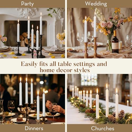 Ashlux Palm Taper Candles 12Pack, 10 Inch Unscented Dripelss Candlesticks - color: White