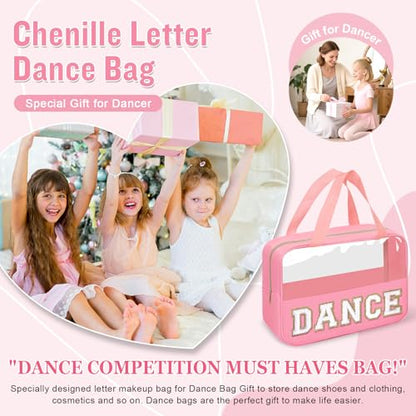 Dance Bag for Girls Chenille Letter Clear Makeup DANCE Stuff Shoe Bag,Toddler Dance Recital Gifts Ballet Cosmetic Zipper with Handle,Dance Competition Accessories Toiletry Storage Women(DANCE-Pink) - color: DANCE-Pink