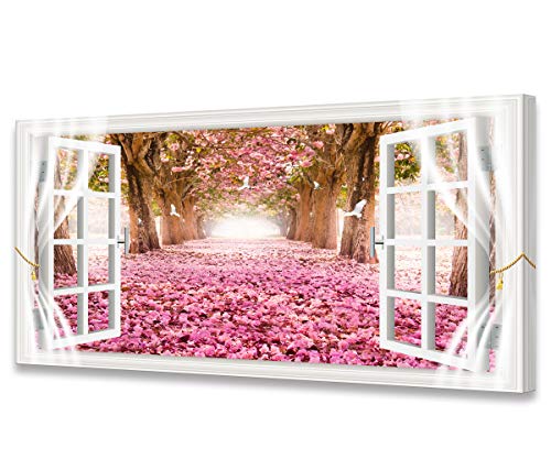 AH40162 Wall Art CanvasTrees and Pink Rose Paintings Printed Pictures Stretched and Framed Canvas Paintings Ready to Hang for Home Decorations Office Wall Decor Artwork - color: Pink, size: 48"L x 24"W