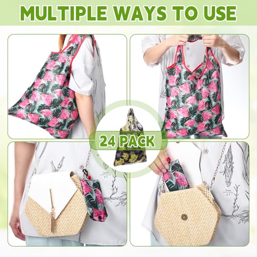 Paterr 24 Pcs Reusable Grocery Shopping Bags Foldable Bulk - style: Flower Style