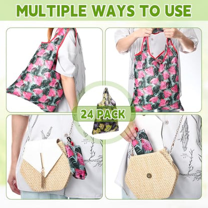 Paterr 24 Pcs Reusable Grocery Shopping Bags Foldable Bulk - style: Flower Style