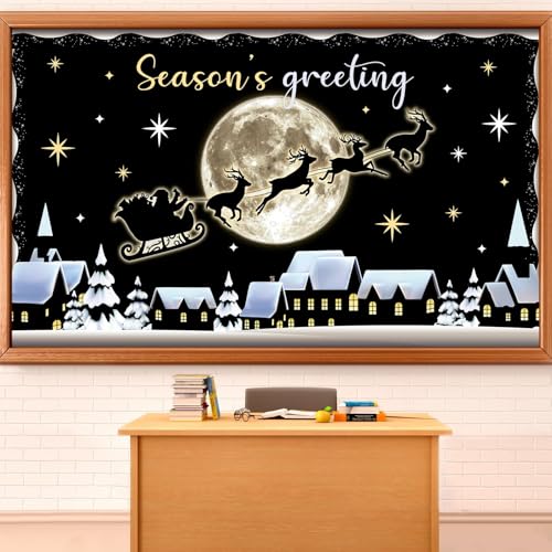 Christmas Bulletin Board Decorations Set Winter Snowy Classroom Cutouts Christmas Season Greeting Bulletin Board Decor for Xmas Party School Classroom Chalkboard Wall Favor - style: Reindeer Car
