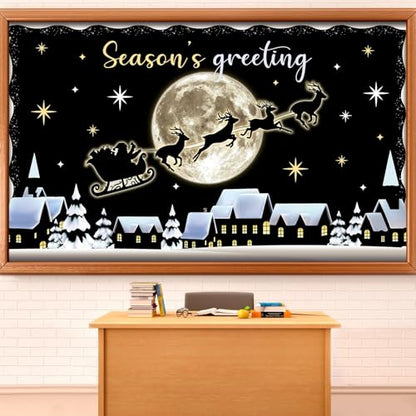 Christmas Bulletin Board Decorations Set Winter Snowy Classroom Cutouts Christmas Season Greeting Bulletin Board Decor for Xmas Party School Classroom Chalkboard Wall Favor - style: Reindeer Car
