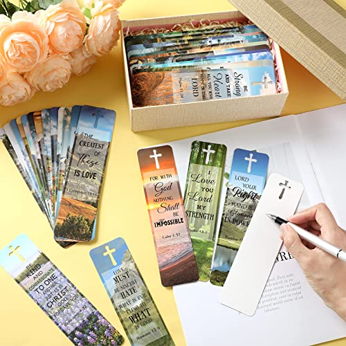 120 Pieces Bible Verses Bookmarks with Hollow Cross for Women Scripture Bookmarks Christian Book Markers for Women Men Church Gifts Supplies (Landscape) - style: Landscape