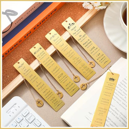 Fainne 5 Pcs Bible Metal Bookmarks Christian Gifts Cross Chain, Gold - color: Gold