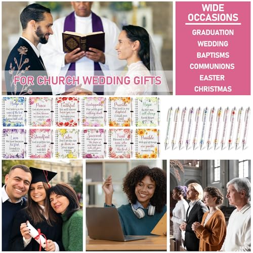 12 Sets Christian Notebooks Bulk Bible Spiral Notebooks with Pen A6 Prayer Journal Notepad Inspirational Notebook Religious Jesus Gifts Bulk for Church Groups Bible Study Teachers Men Women (Floral)