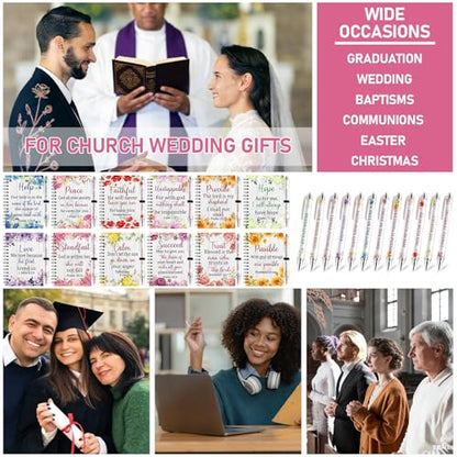12 Sets Christian Notebooks Bulk Bible Spiral Notebooks with Pen A6 Prayer Journal Notepad Inspirational Notebook Religious Jesus Gifts Bulk for Church Groups Bible Study Teachers Men Women (Floral)