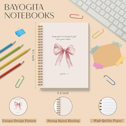 Pink Christian Notebook - Pink Bow Christian Journal, Pink Bible Verse Spiral Notebooks, Coquette Preppy School Supplies Notebooks, Preppy Christian Gifts, Coworker Gifts, 5.5x8.3 Inches - color: Bible Bow
