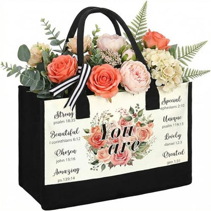 Sweetude Christian Canvas Tote Bag for Women Large Bag, 17 x 12.6 x 6.7in
