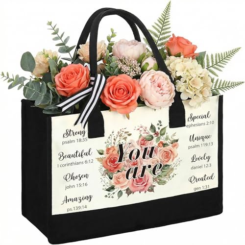 Sweetude Christian Canvas Tote Bag for Women Large Bag, 17 x 12.6 x 6.7in
