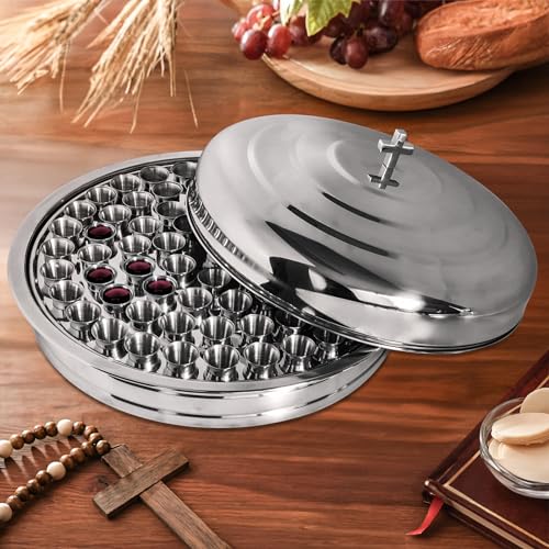 Communion Tray Set 72 Stainless Steel Chalice Cups Bread Tray with Lid