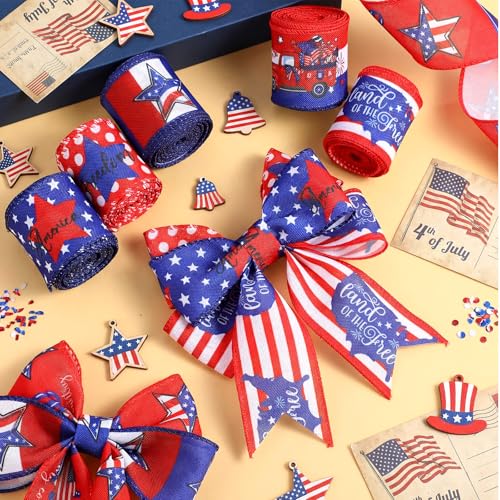 12 Rolls 60 Yards Summer Wired Ribbon for Wreaths Bows Crafts - style: Summer Memorial Day