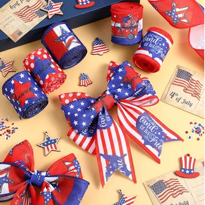 12 Rolls 60 Yards Summer Wired Ribbon for Wreaths Bows Crafts - style: Summer Memorial Day