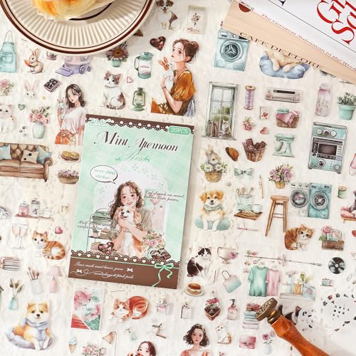 Coffee Time PET Sticker Book, 20 Sheets Die Cut Stickers - color: Peppermint Nap