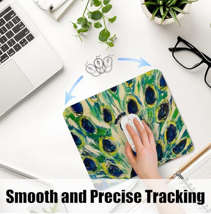 Peacock Mouse Pad for Desk, Peacock Lover Gifts, Vibrant Abstract Exotic Bird Mousepads with Anti-Slip Rubber Base for Computer Laptop Home Office Desk Accessories, 9.5x7.9 Inch - color: Square mouse pad-peacock
