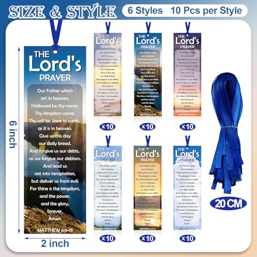 Dispowreath 60 Pcs the Lord's Prayer Christian Bookmarks with Ribbon - style: the Lord's Prayer