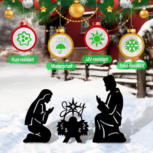 Christmas Decoration Outdoor,3 Pack Metal Nativity Scene Yard Garden Stakes - color: Black-nativity