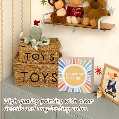 You Are My Sunshine Nursery Sign Decor，Boho Nursery Wood Block Signs for Kids Boy Girl Nursery Toddler Room Bedroom Playroom Decor Shelf 5X5 table deco - color: You Are My Sunshine-5x5