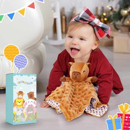 Loveys for Babies, Brown Capybara Baby Security Blankets - color: Brown Capybara