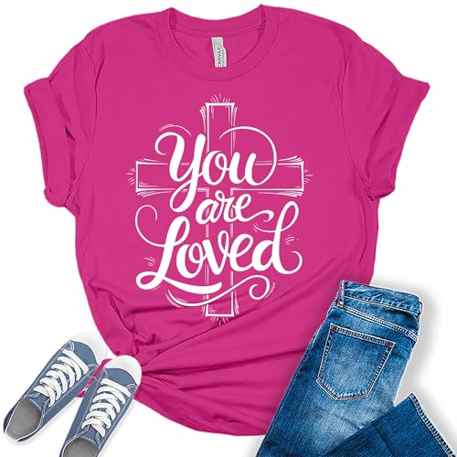 Womens Christian Shirts Cute Faith Graphic Tees Casual Religious Letter Print Short Sleeve Tshirts Summer Tops for Women - color: 1 - Berry, size: X-Small
