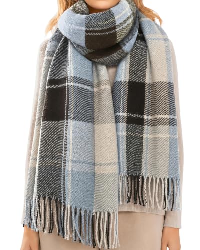 Loritta Winter Scarf for Women, Long Plaid Shawl Wraps Scarves Gifts - color: T-khaki Blue Lattice